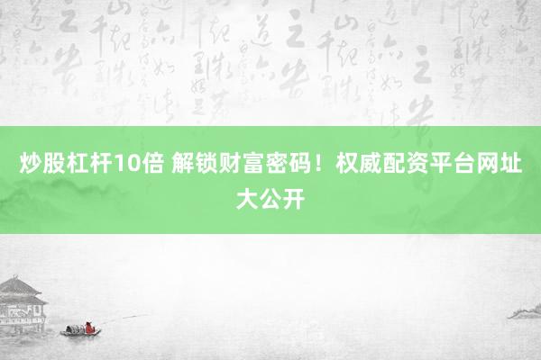 炒股杠杆10倍 解锁财富密码！权威配资平台网址大公开