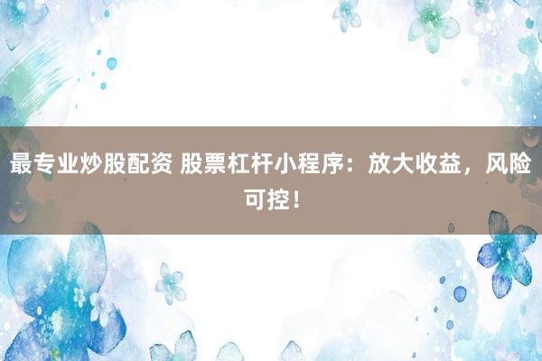 最专业炒股配资 股票杠杆小程序：放大收益，风险可控！