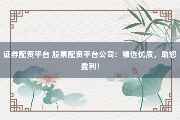 证券配资平台 股票配资平台公司：精选优质，助您盈利！