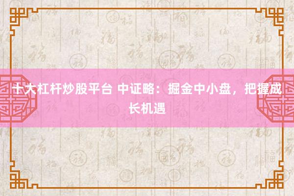 十大杠杆炒股平台 中证略：掘金中小盘，把握成长机遇